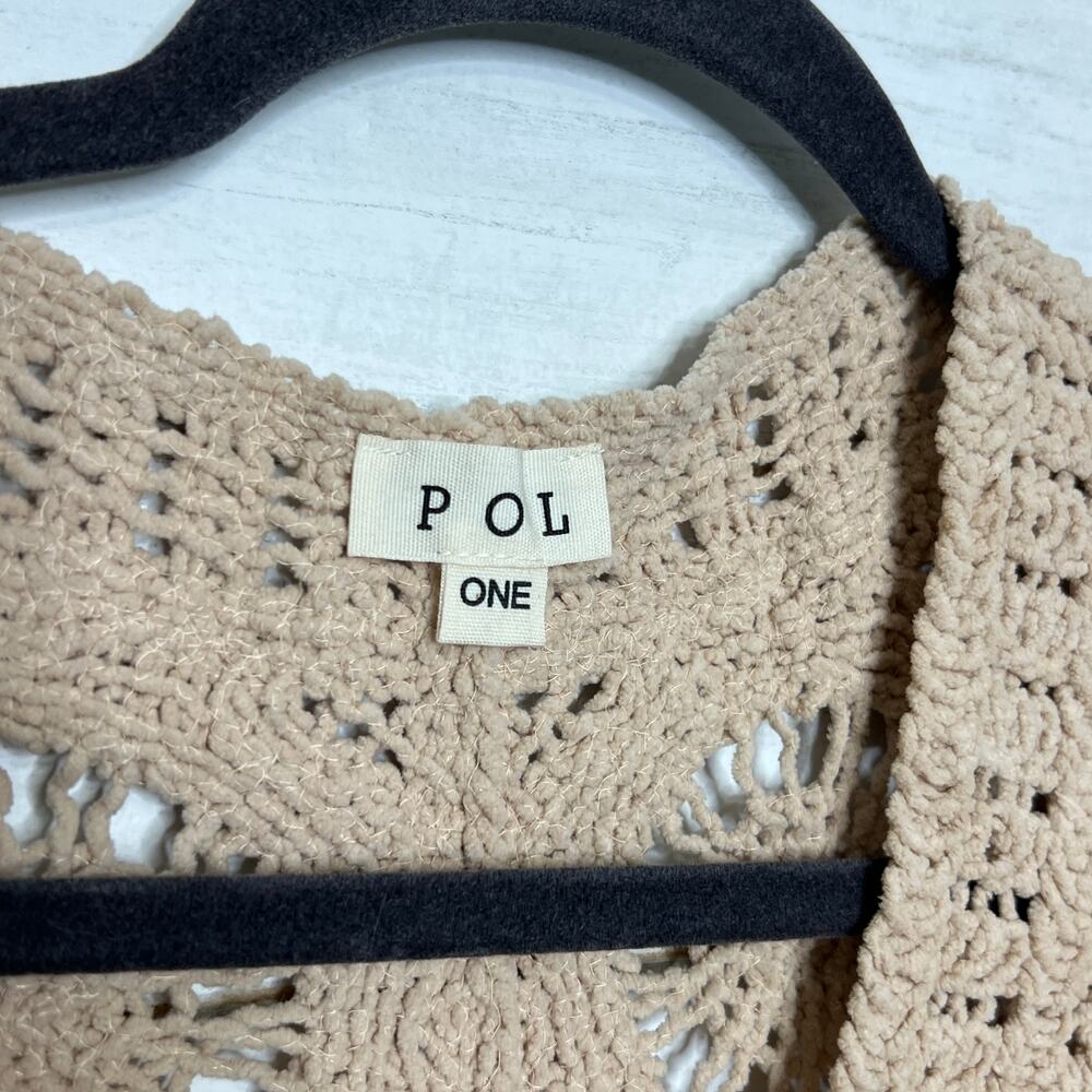 POL Crochet Cardigan Tan Boho Floral Button Front Open Knit Sweater Medium - Picture 4 of 10